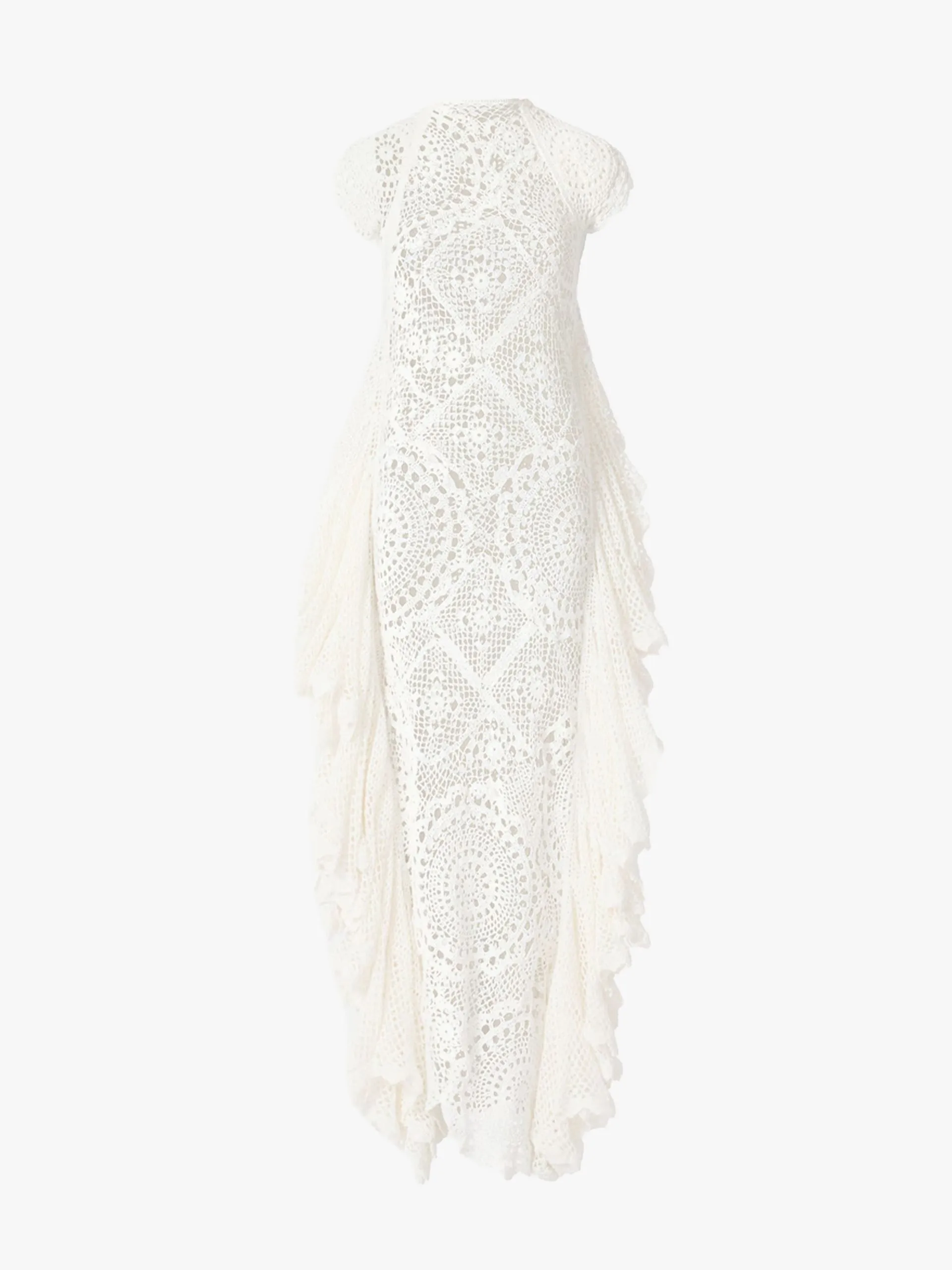 Image may contain: Clothing, Dress, Fashion, Formal Wear, Gown, Wedding, Wedding Gown, and Lace