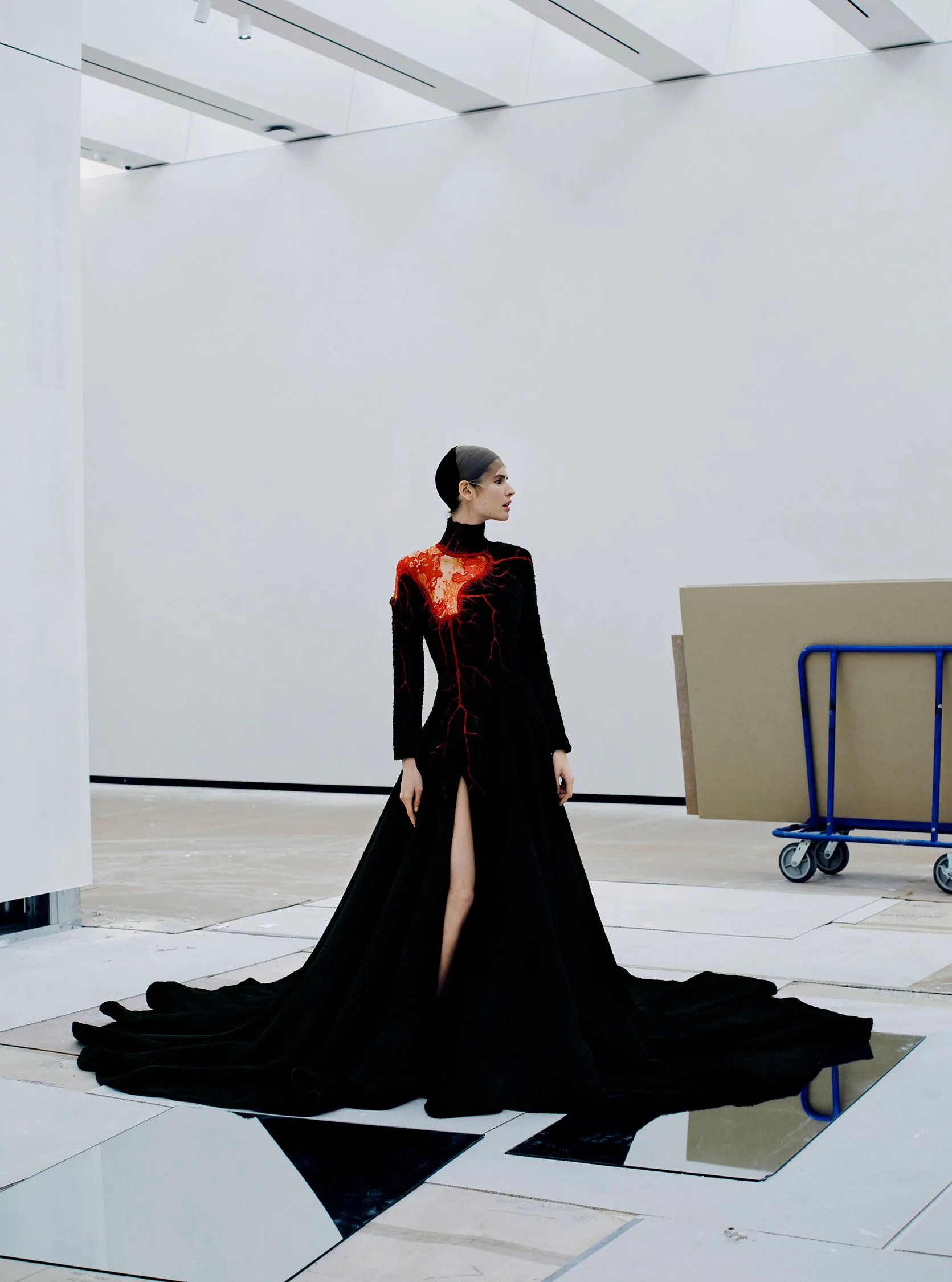 Image may contain Liza Manili Clothing Dress Long Sleeve Sleeve Formal Wear Evening Dress Fashion Gown and Adult